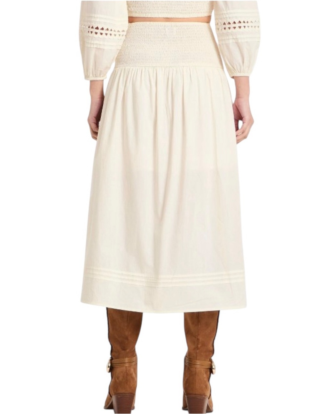 A New Day Eyelet Boho Midi Skirt In Cream NWT - Picture 3 of 15